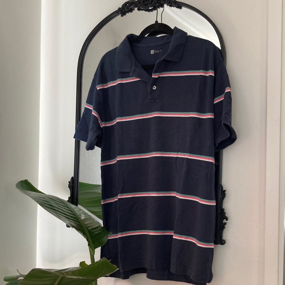 GAP Navy Polo with Pink and Green Stripes